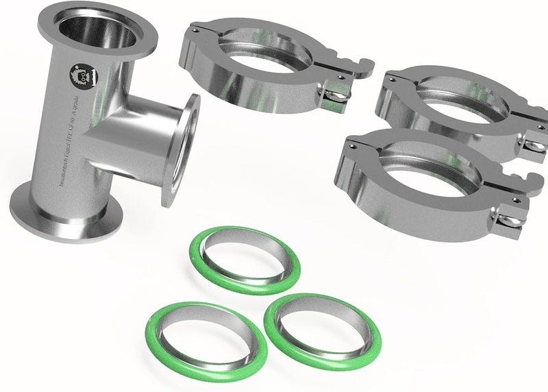 BROWNIAN MOTION TECHNOLOGY bmotiontech superior grade ISO-KF NW40 KF40 Flange Tee Fitting with 3 sets of Aluminum wing nut clamps & O-rings (KF40 Equal TEE w/ 3 clamps) - Image 1